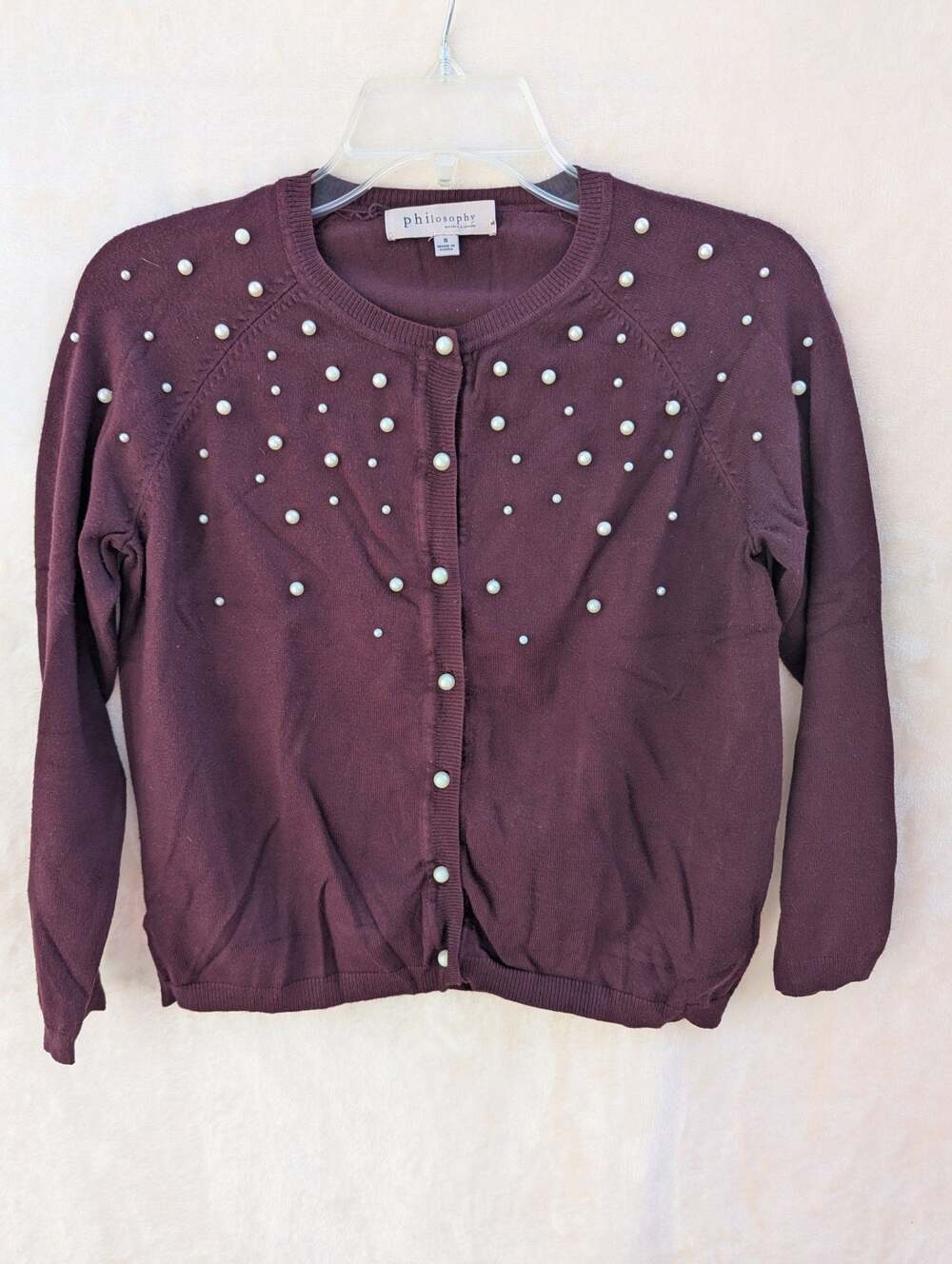 Philosophy Republic Clothing Plum Purple Pearl Embellished Button-Front Cardigan
